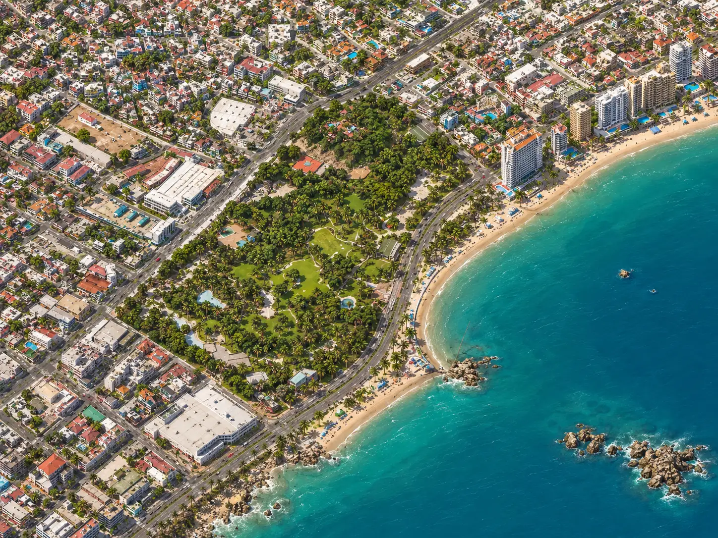 Ilustración aérea de la bahía de Acapulco